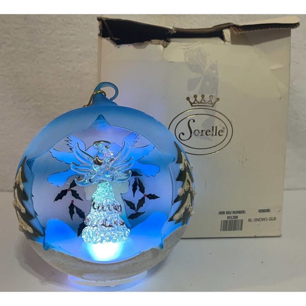 Sorelle Winter Sky Fourth Glass Angel Globe Ornament Color Changing LED 5"